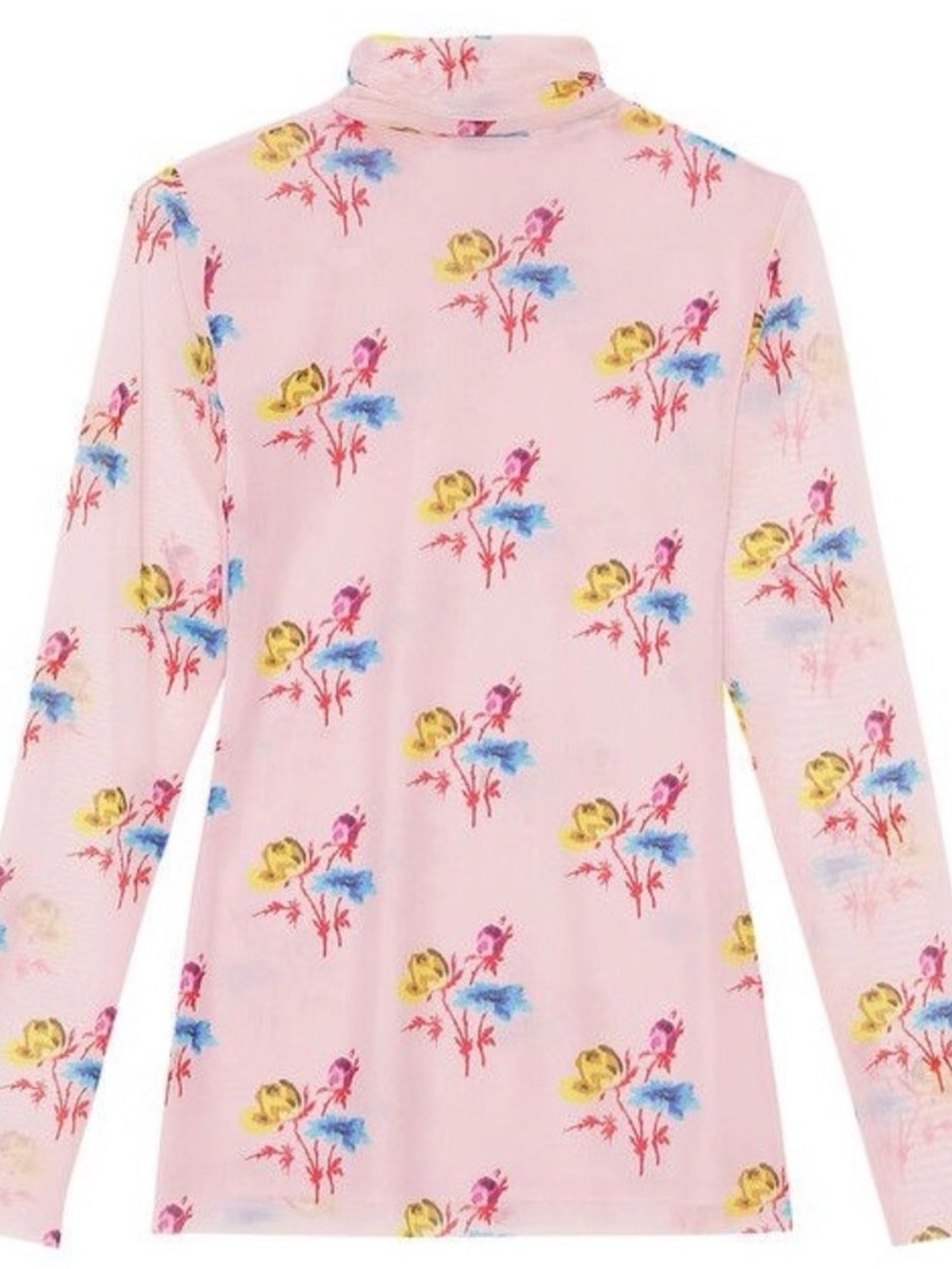 Ganni Pink Floral Long Sleeve Mock Neck Top